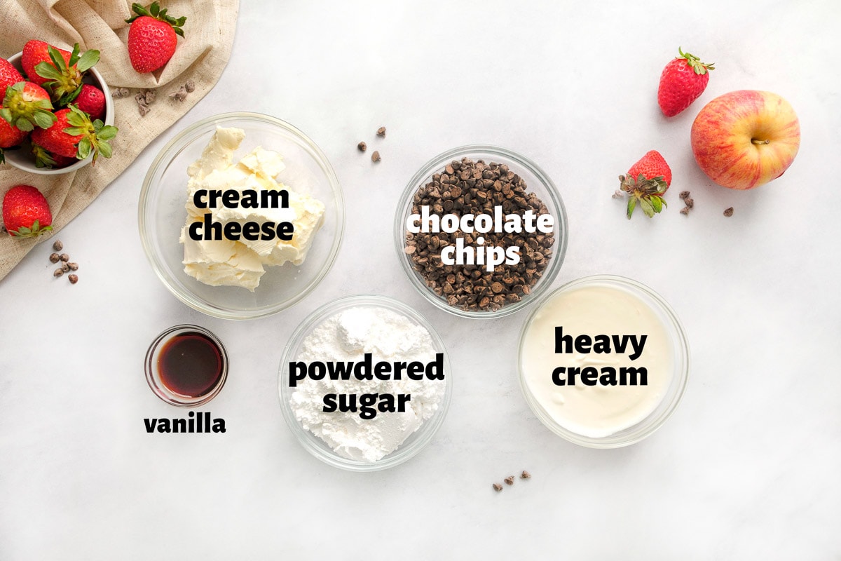 Labeled ingredients to make Chocolate Dip.