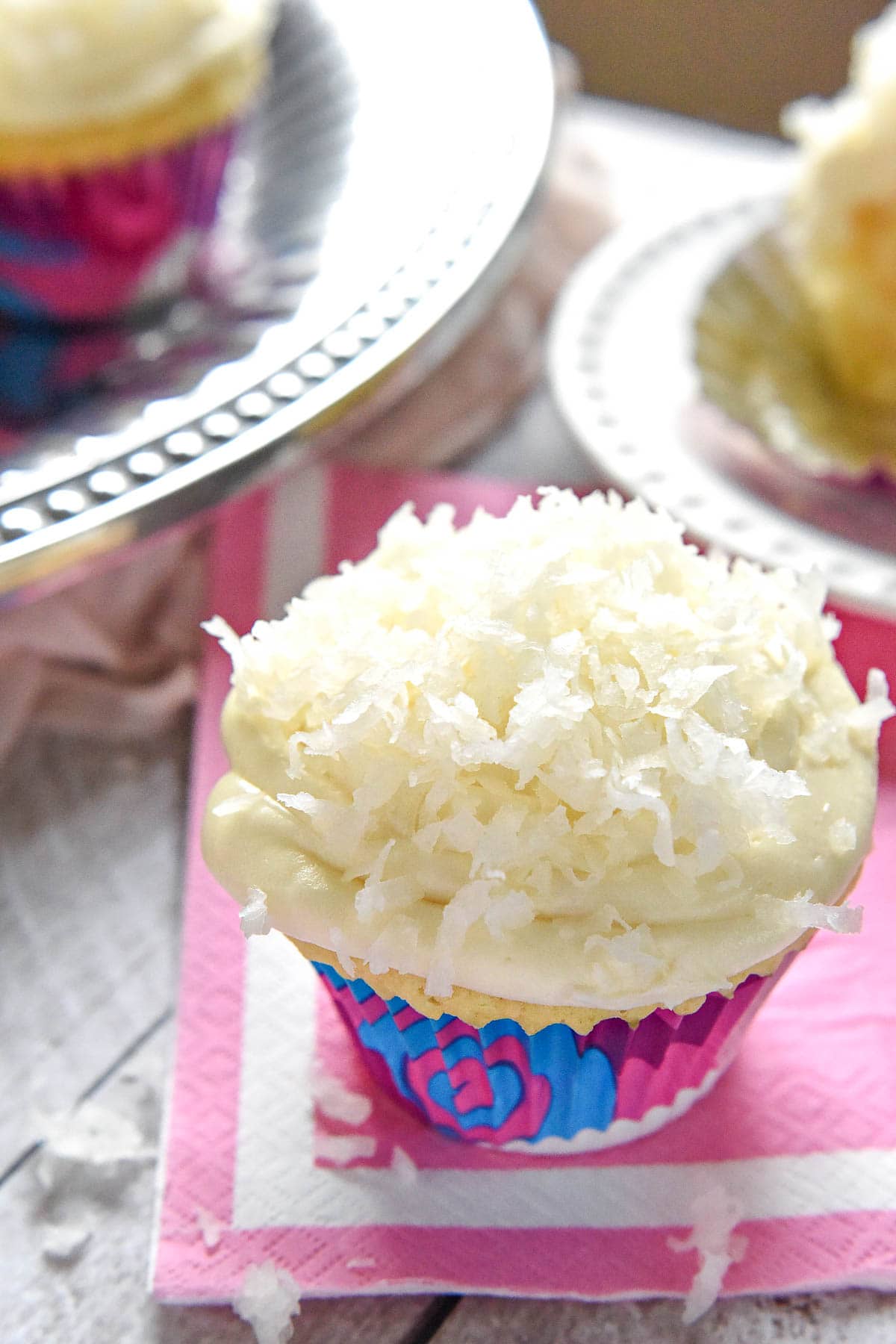 Close-up of Coconut Cupcakes.