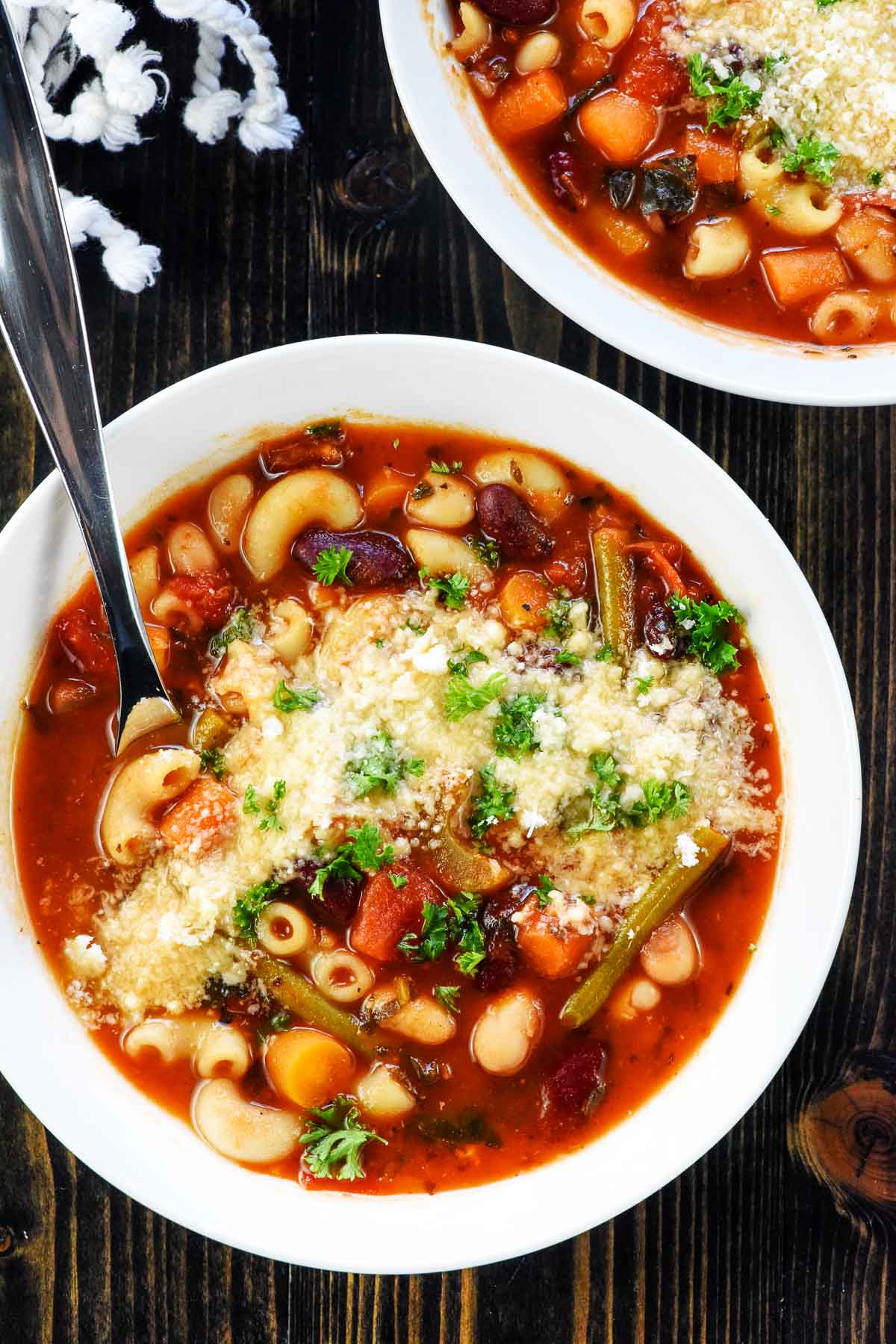 Aerial view of the best Minestrone Soup recipe.