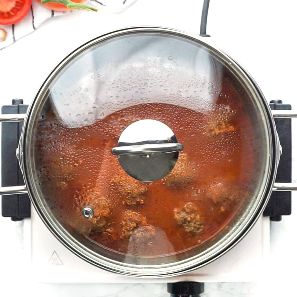 Pot of Porcupine Meatballs with lid.