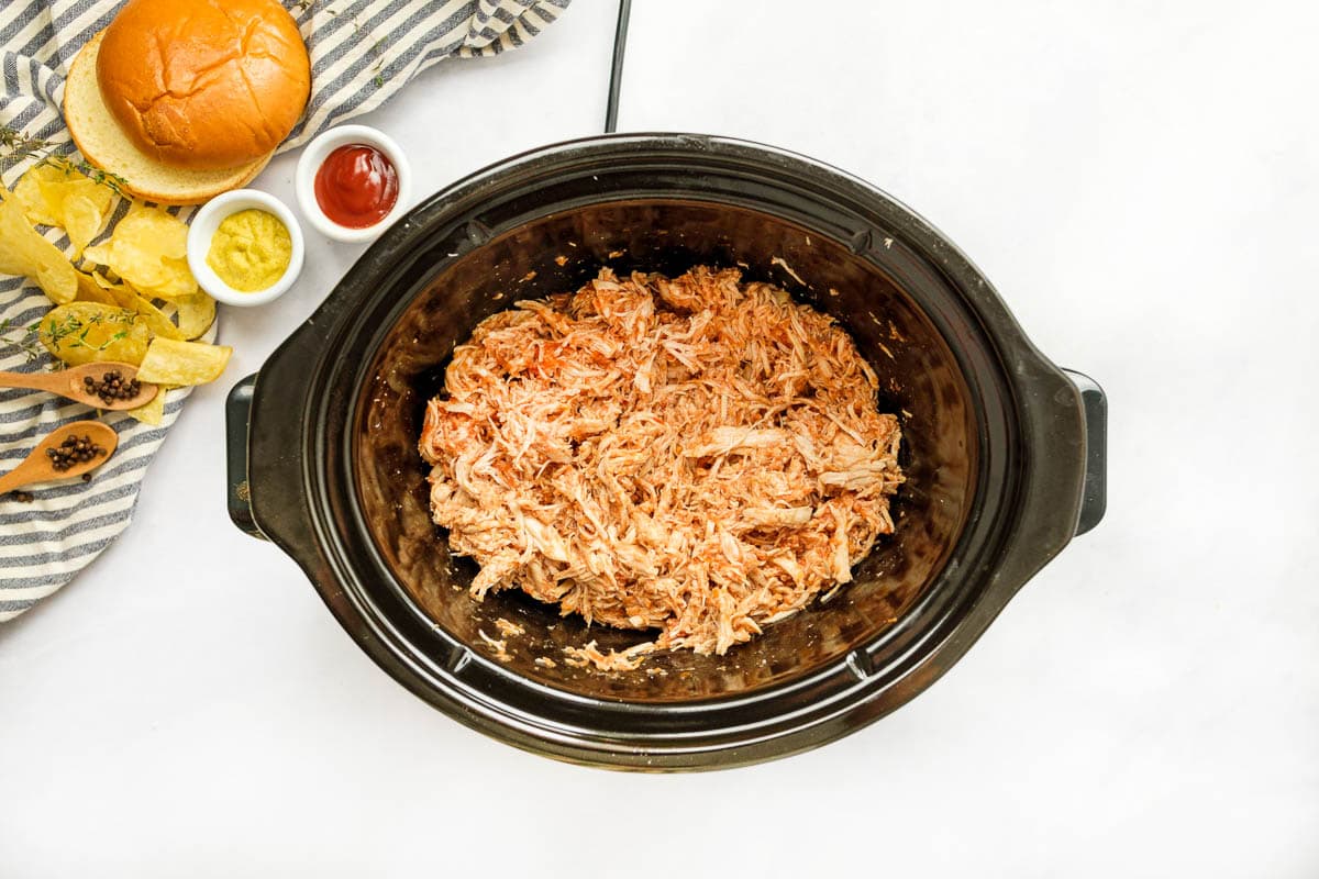 Chicken Sloppy Joes mixture in slow cooker.