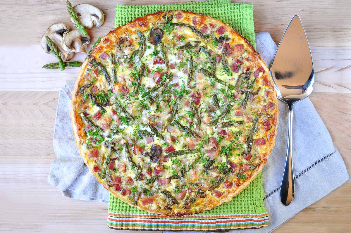 Aerial view of Asparagus Tart fresh out of oven.