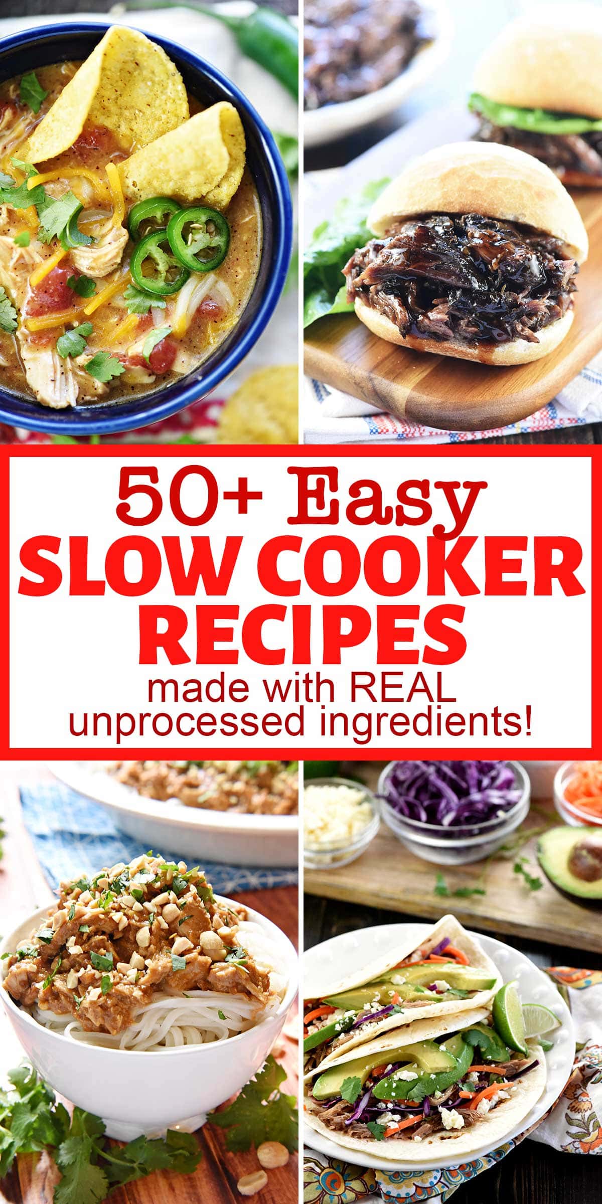 The BEST Slow Cooker Recipes Round-Up ~ you'll love this amazing collection of comforting crock pot dinners, flavorful tacos, hearty sandwiches, cozy soups, stews, and chilis, and even some breakfasts and desserts! Better yet, these popular and easy slow cooker recipes are made with real, unprocessed ingredients! | FiveHeartHome.com via @fivehearthome