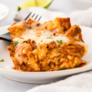 Crock Pot Chicken Enchiladas with cilantro garnish.