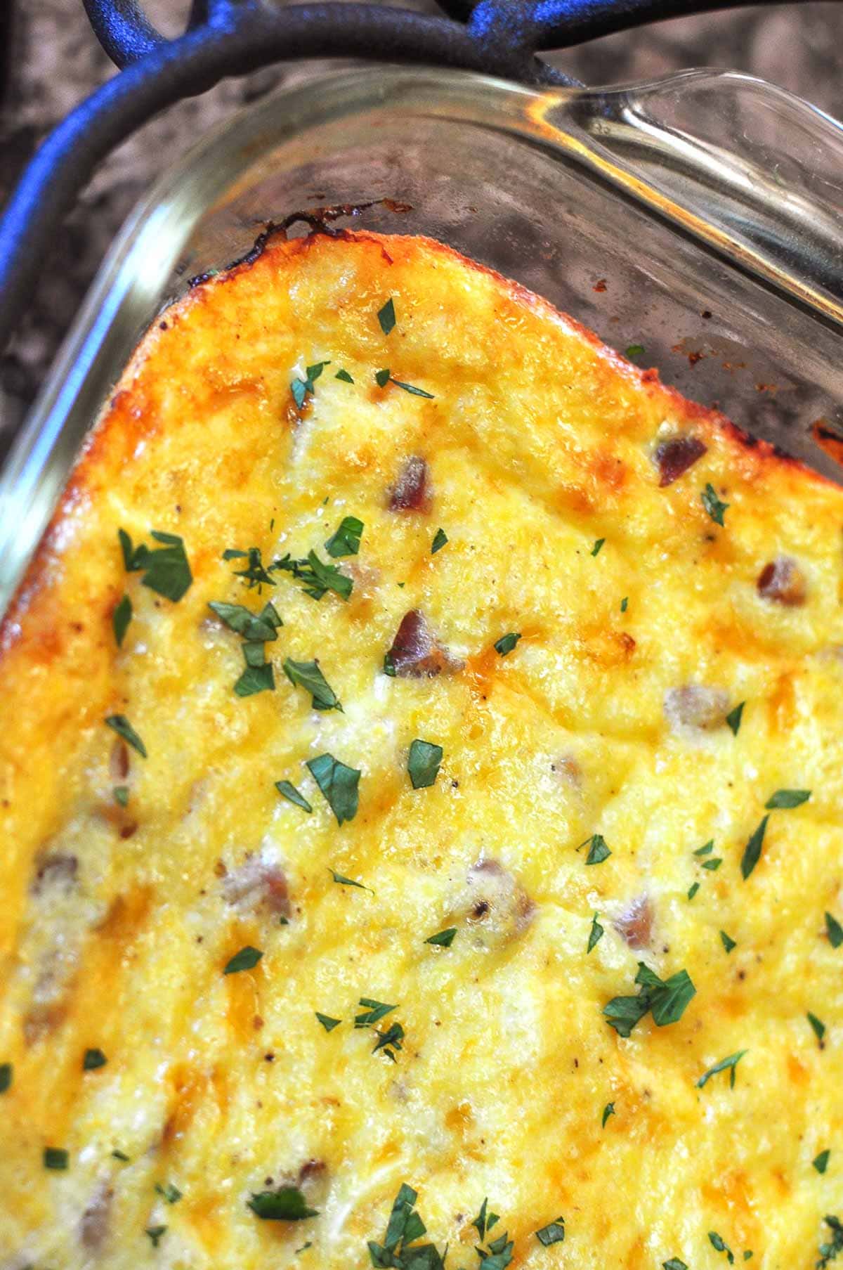 Aerial close-up of Grits Casserole.