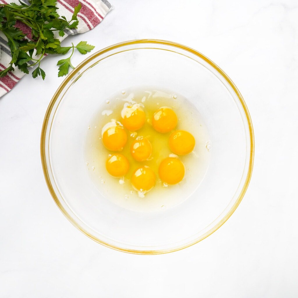 Eggs in glass bowl.