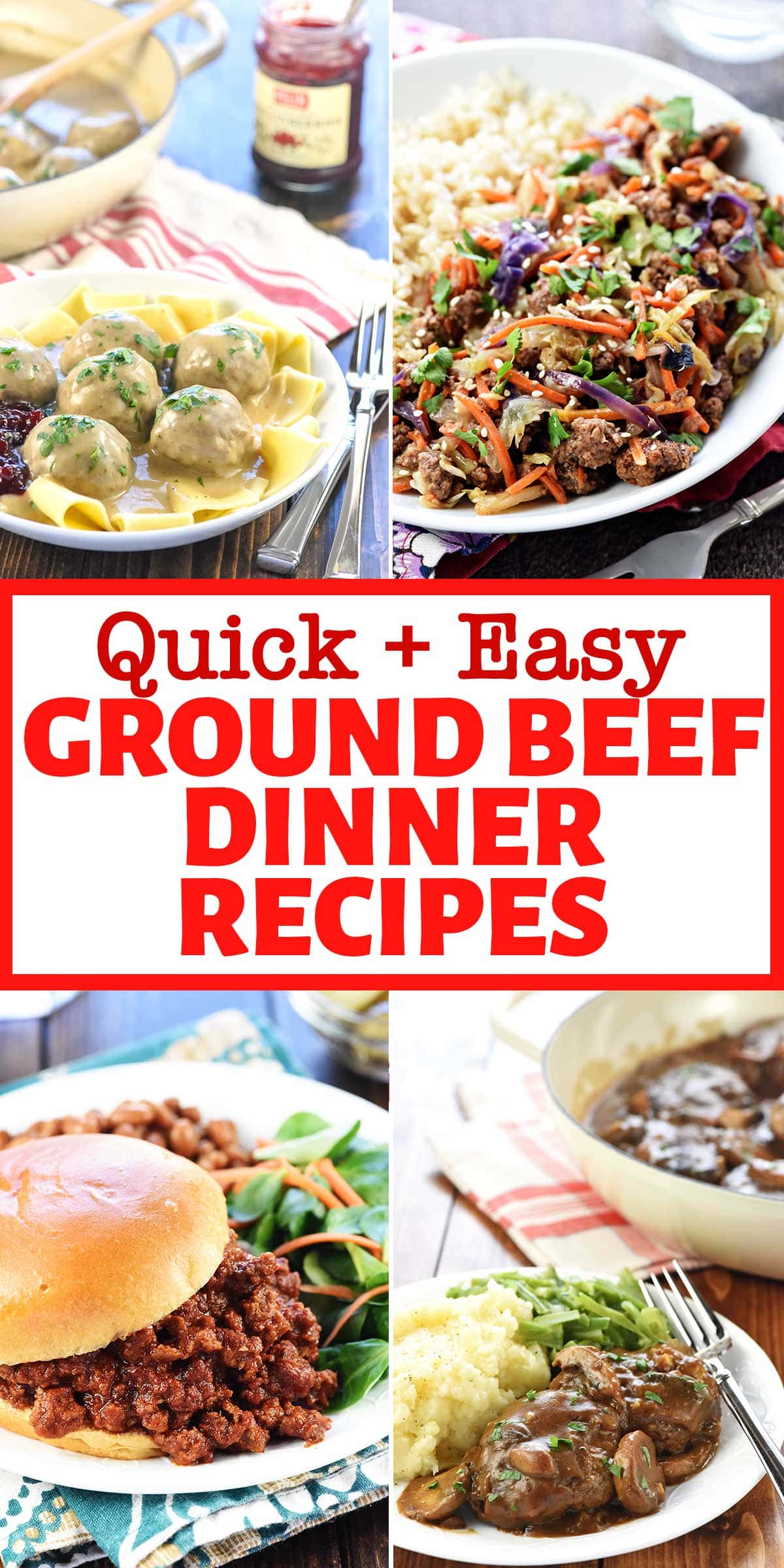 Ground Beef Dinner Ideas ~ this amazing collection of dinner recipes with ground beef includes dozens of quick, easy, family-friendly, and absolutely delicious ground beef recipes! From one-pot skillet dinners to cozy casseroles to everything in between, these ground beef dinners are perfect for busy weeknights! | FiveHeartHome.com via @fivehearthome