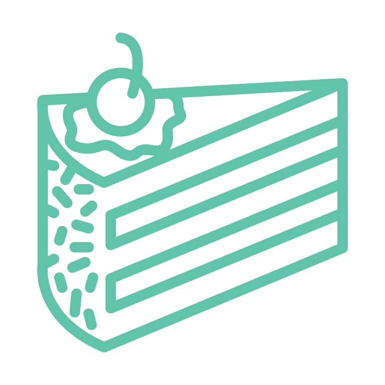 Cake icon in teal.