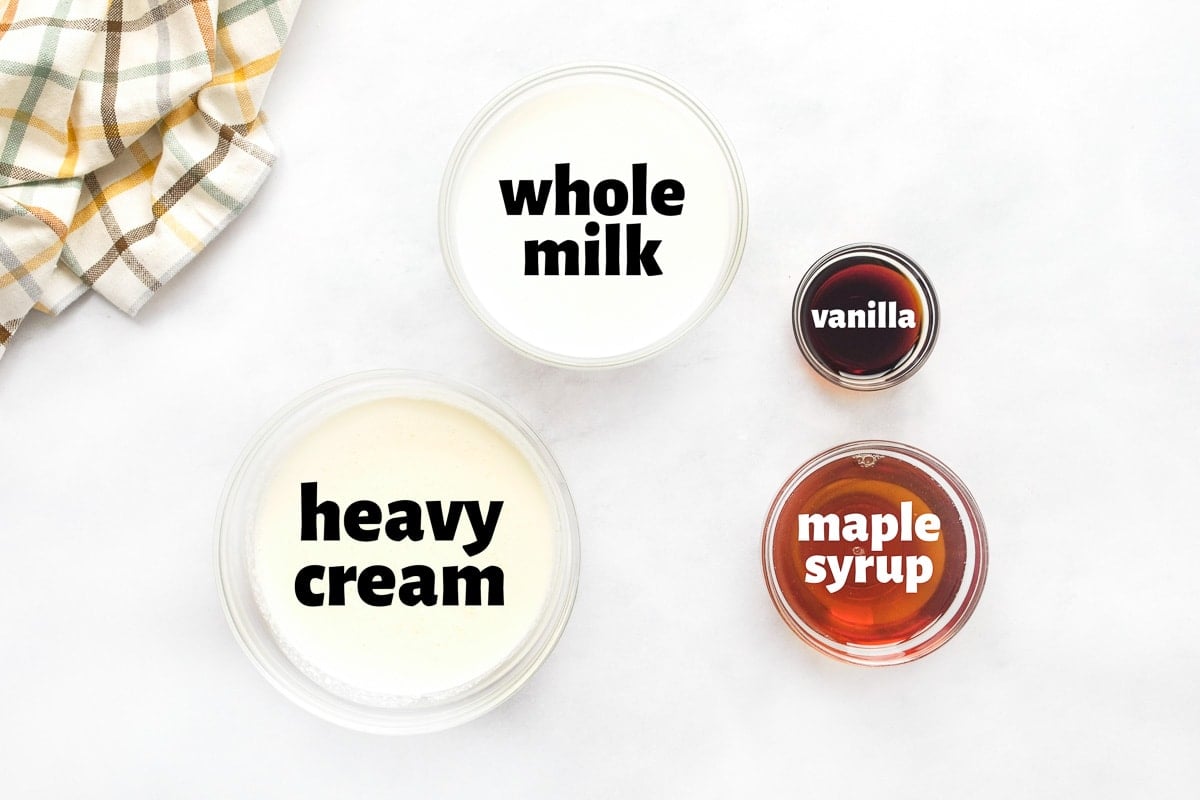 Labeled ingredients to make Vanilla Coffee Creamer.
