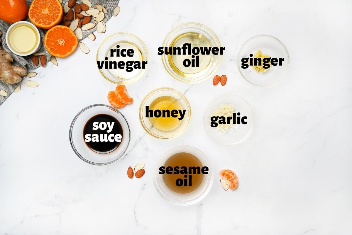 Labeled ingredients to make Asian Salad Dressing recipe.