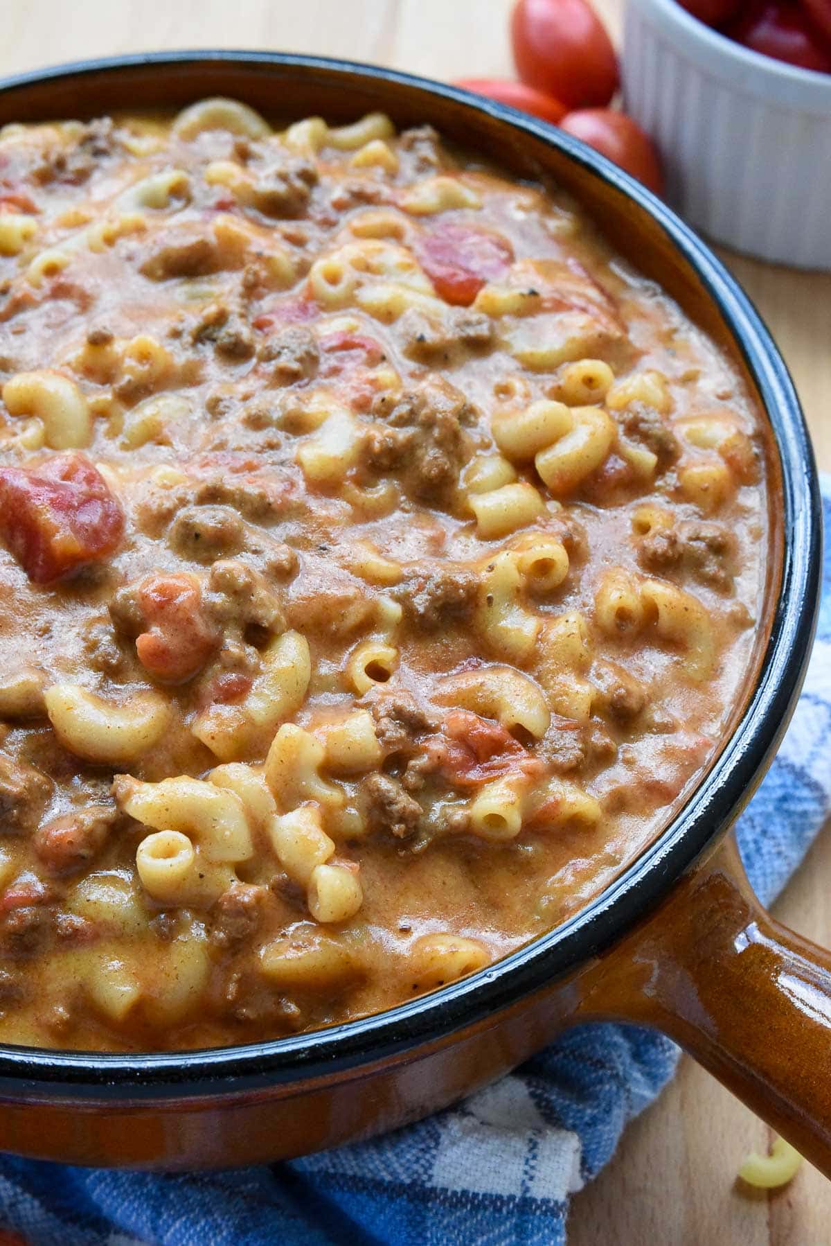 Homemade Hamburger Helper in skillet.