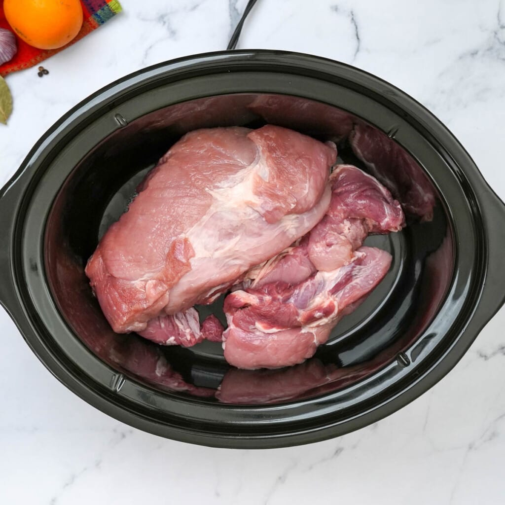 Pork butt in crock pot.