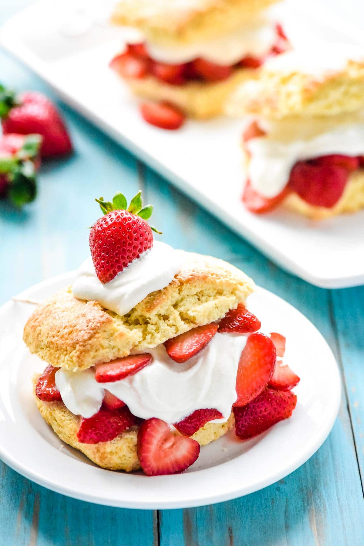 Strawberry Shortcake recipe on plate and on platter.