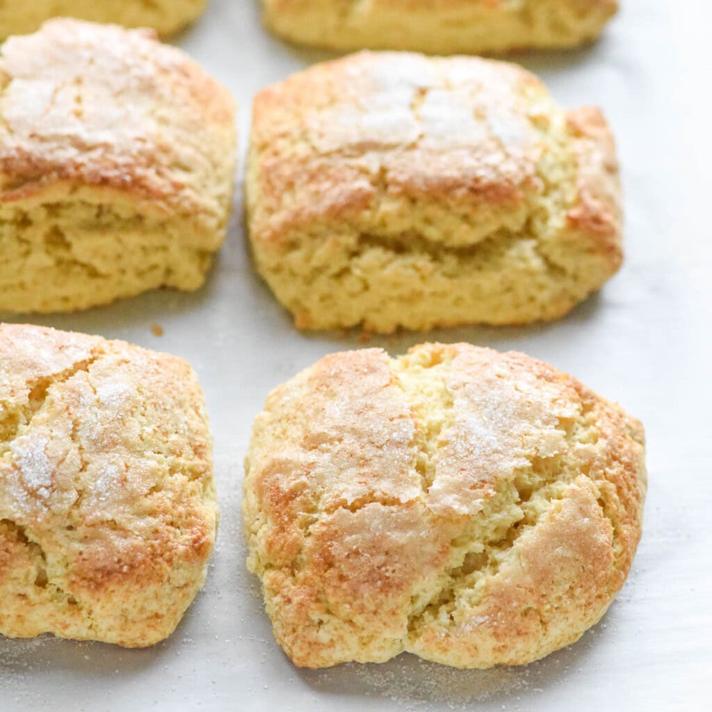 Strawberry shortcake biscuits ready to assemble into easy strawberry shortcake.