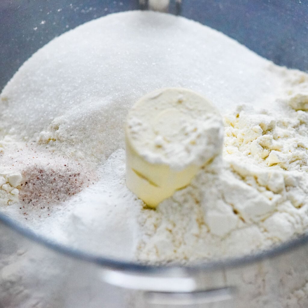 Dry ingredients in food processor to make shortcake.
