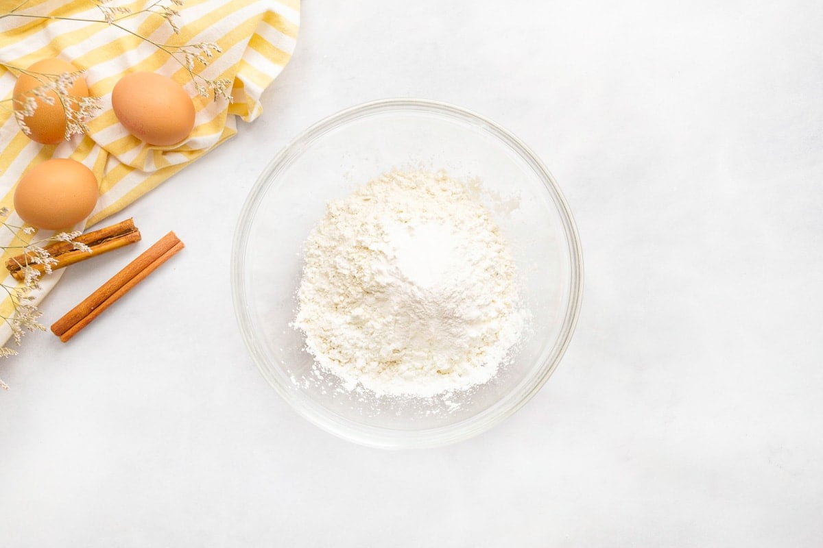 Flour and other dry ingredients in bowl.