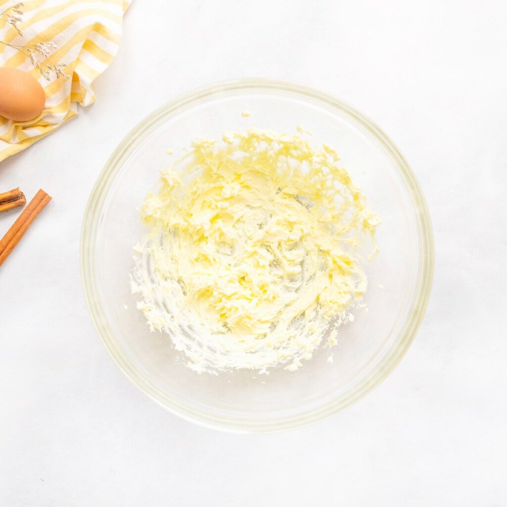 Butter beaten in bowl.