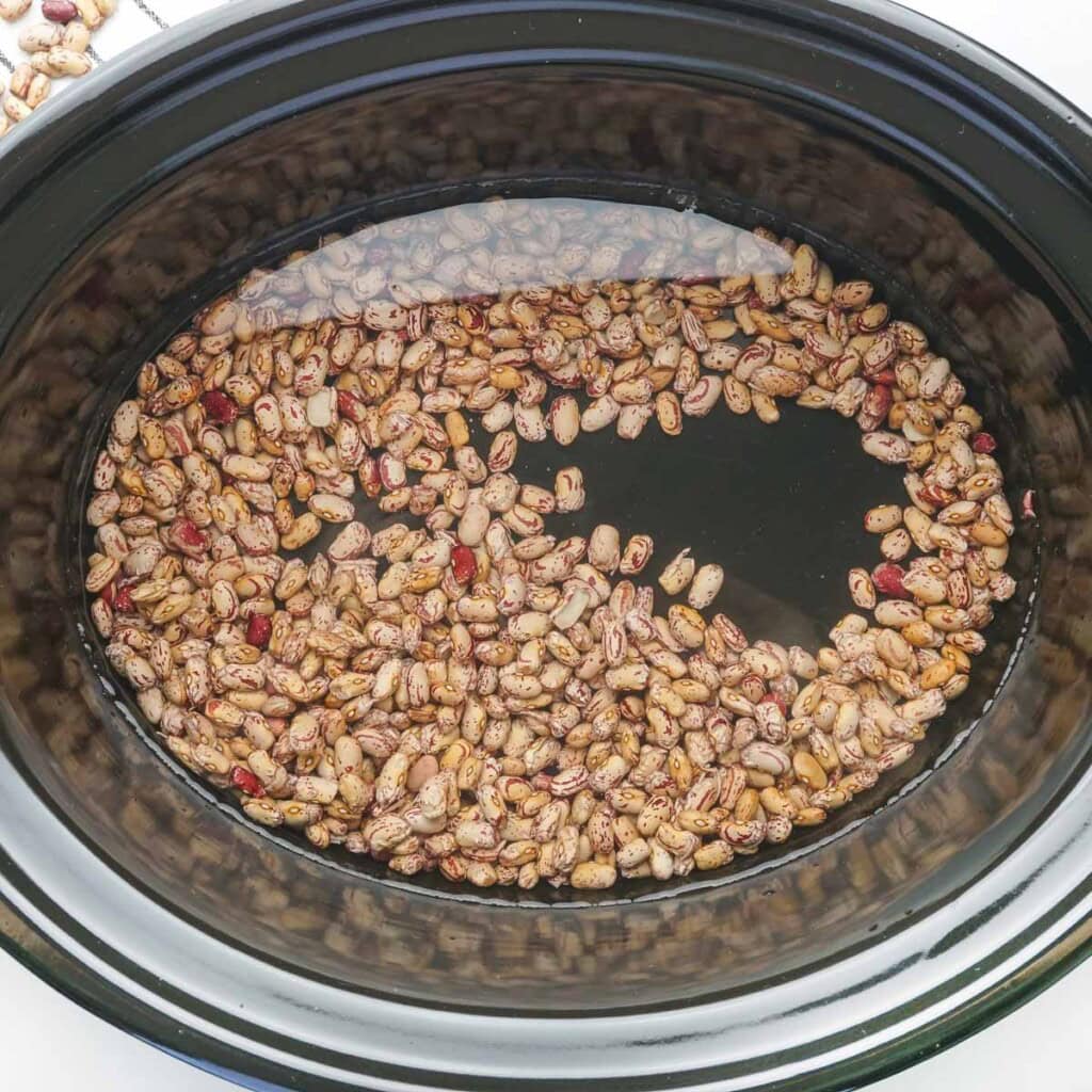 Pinto beans and water in crock pot.
