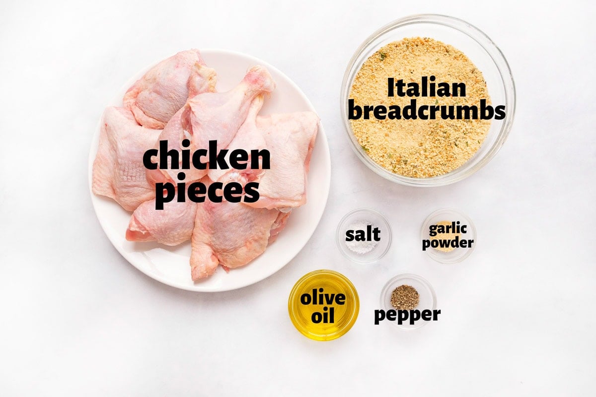 Labeled ingredients to make Baked Italian Chicken recipe.