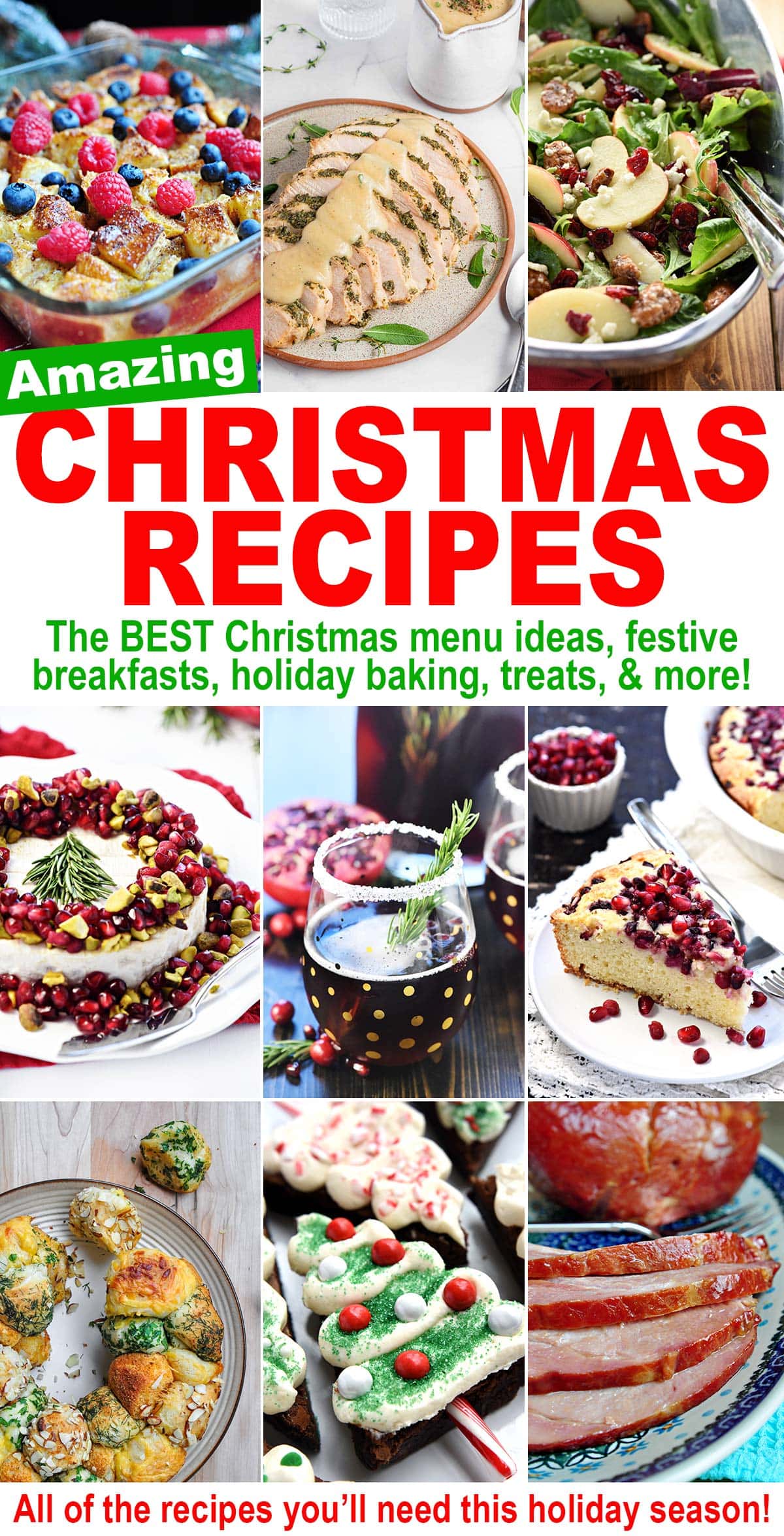 Christmas Recipes ~ this amazing collection will have you covered all holiday season long, from Christmas breakfast recipes to Christmas dinner recipes, from Christmas cookie recipes to Christmas punch recipes, Christmas salad recipes to Christmas dessert recipes, and so much more! | FiveHeartHome.com via @fivehearthome