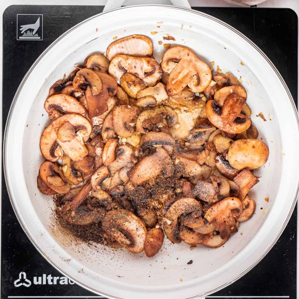 Seasoned mushrooms for Green Bean Casserole From Scratch.