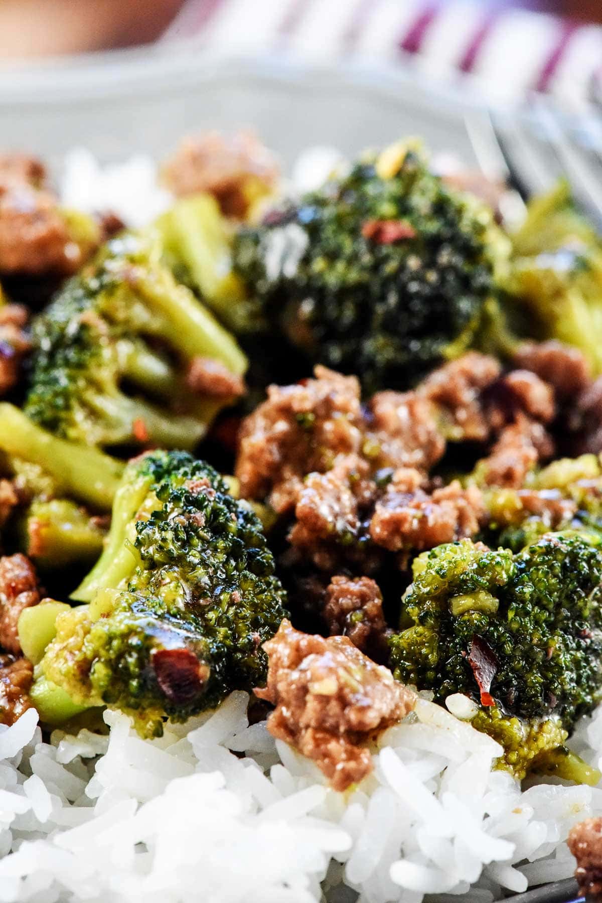 Close-up of Ground Beef and Broccoli, an easy ground beef recipe.