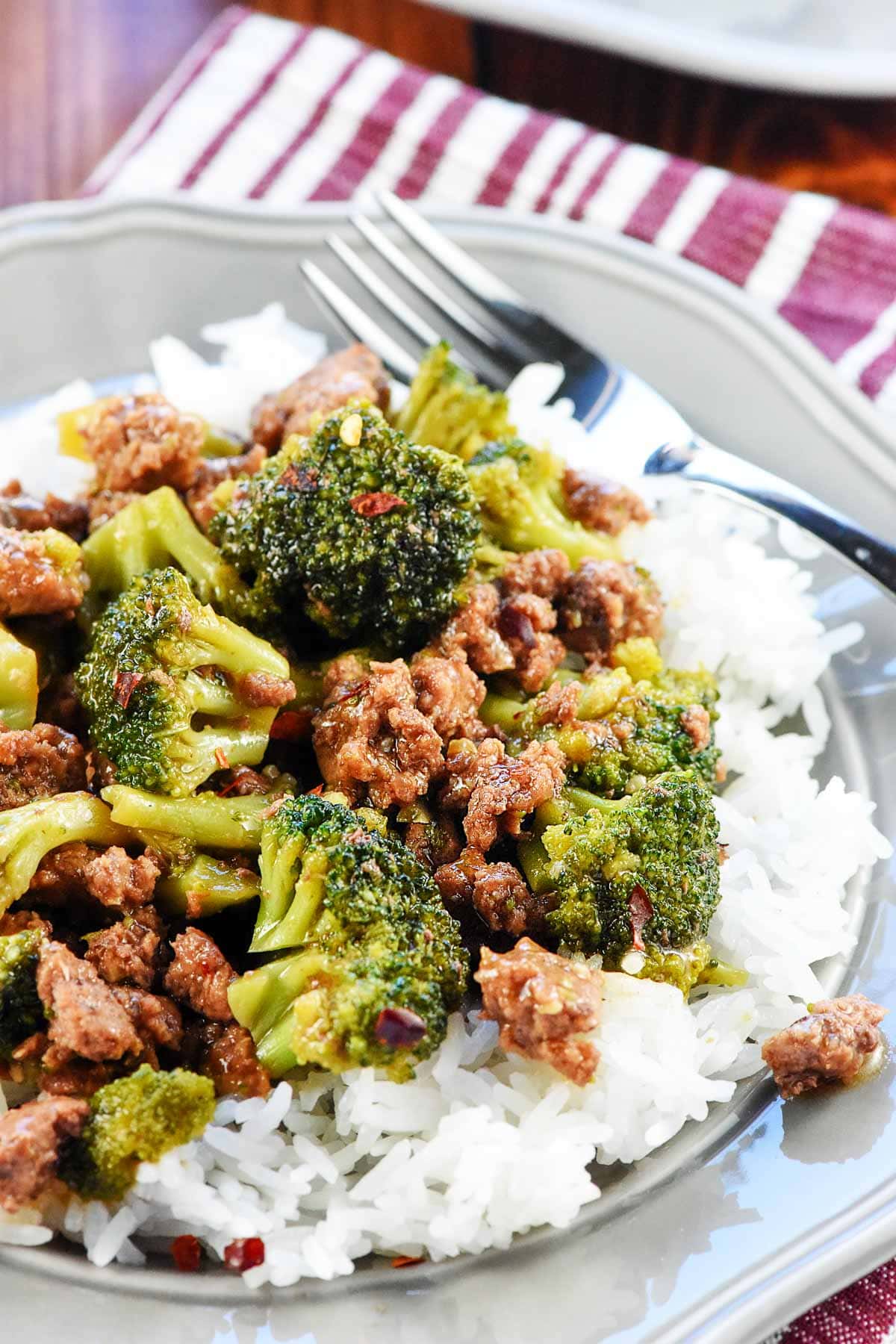 Ground Beef and Broccoli over rice.