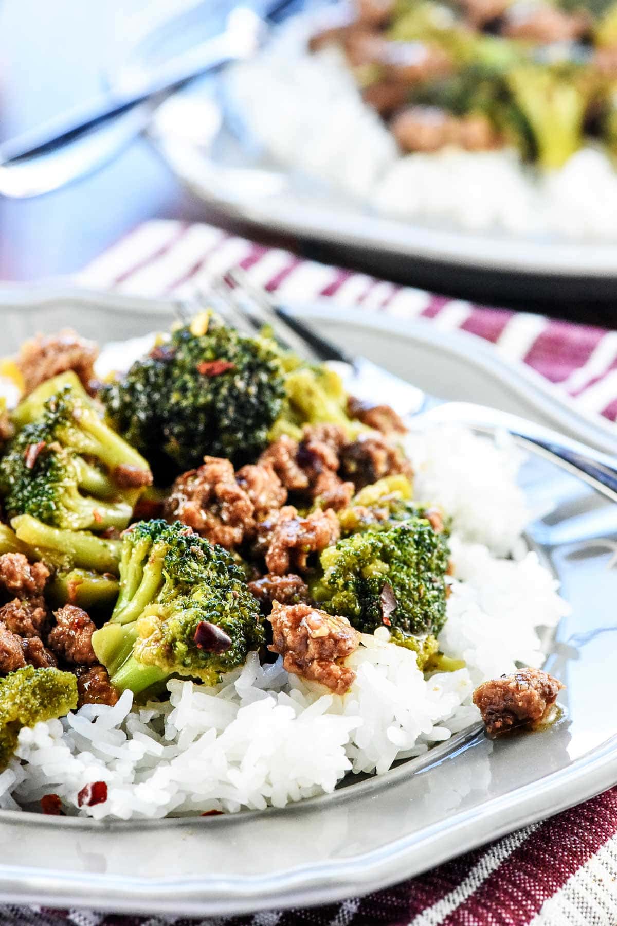 Ground Beef and Broccoli on plates.