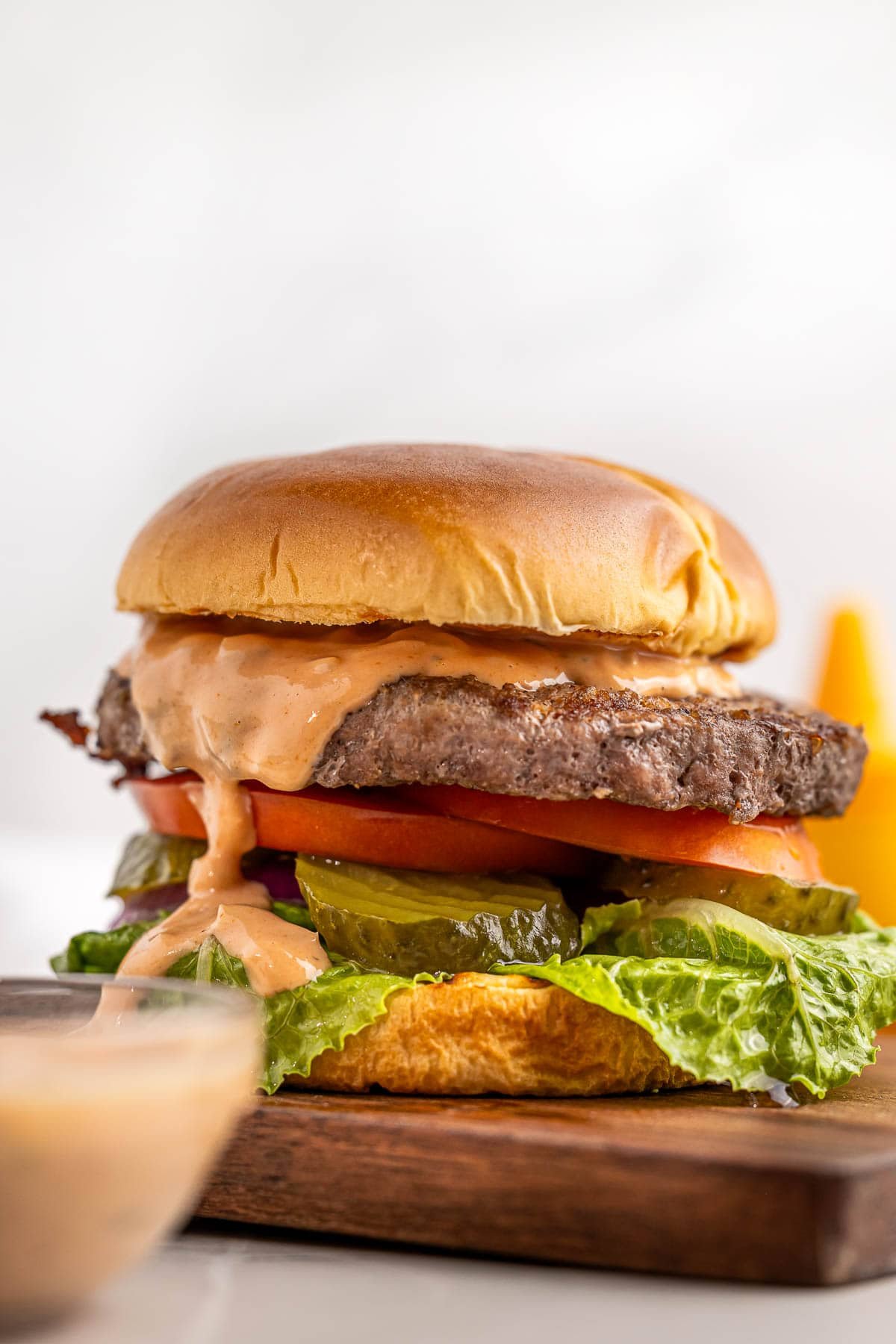 One of the best burger sauce ideas on a hamburger.