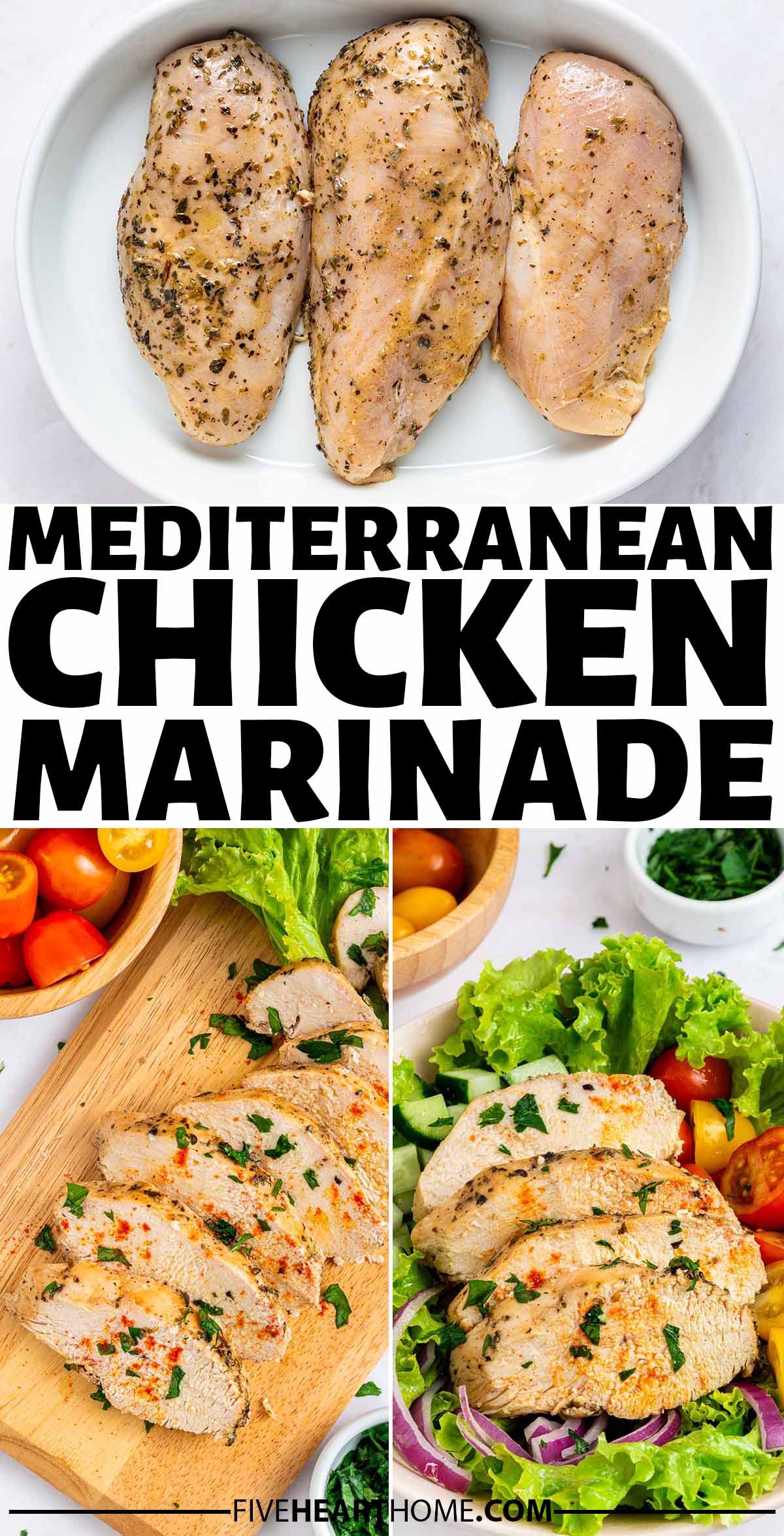 Mediterranean Chicken Marinade ~ the secret to flavorful, juicy chicken! It comes together in a matter of minutes with simple ingredients and results in versatile, succulent chicken that can be pan cooked, baked, or grilled! | FiveHeartHome.com via @fivehearthome