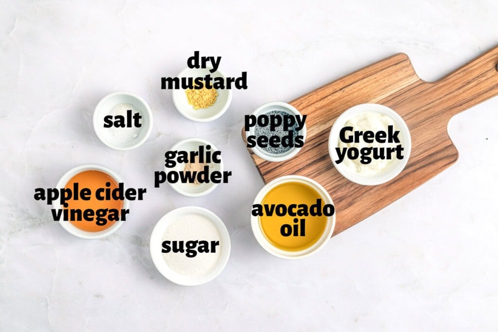Labeled ingredients to make Poppy Seed Dressing.