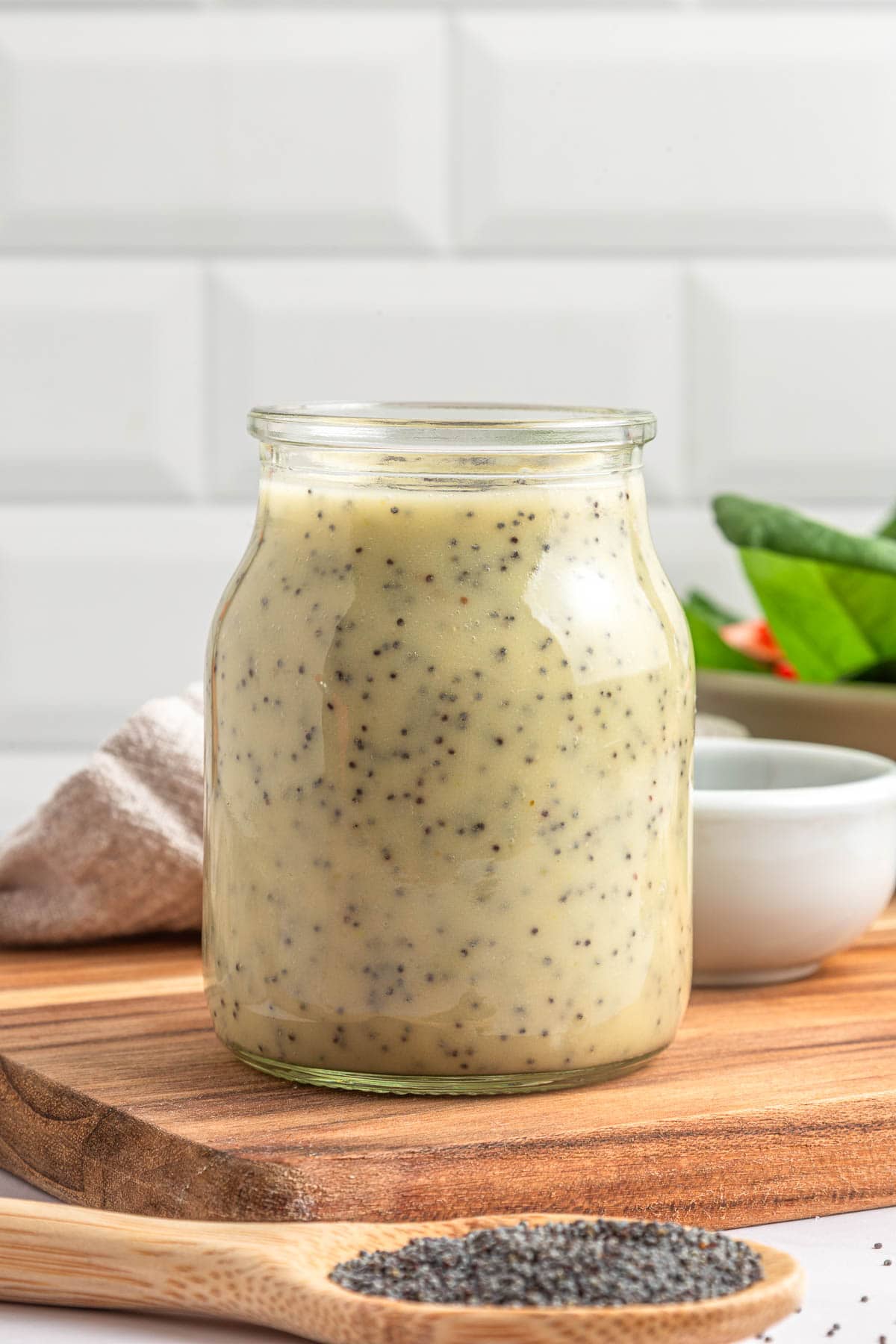 Poppy Seed Dressing recipe in jar.