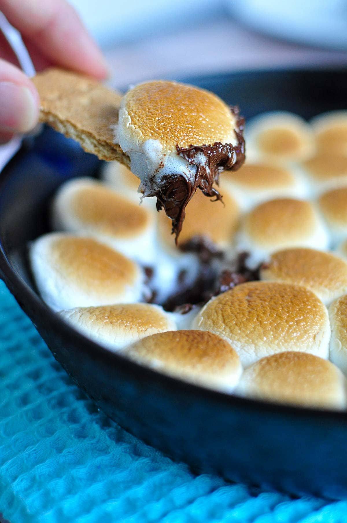 Smores Dip on graham cracker.