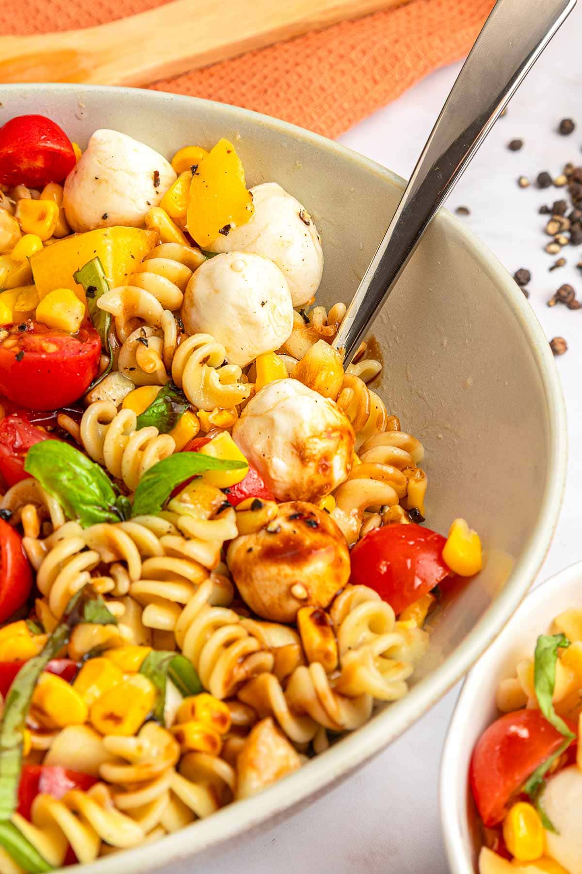 Summer Pasta Salad with spoon.