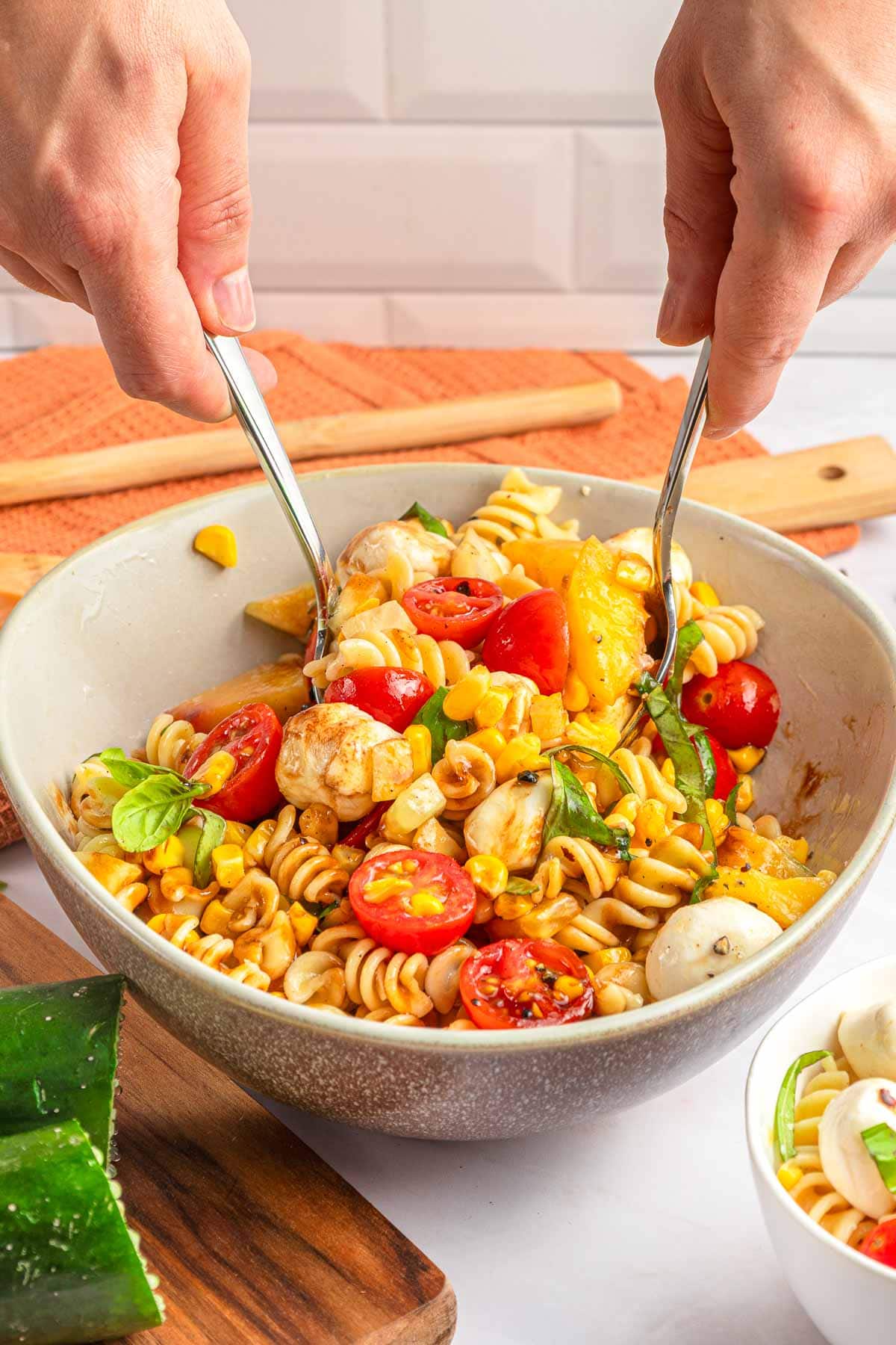 Summer Pasta Salad being served.