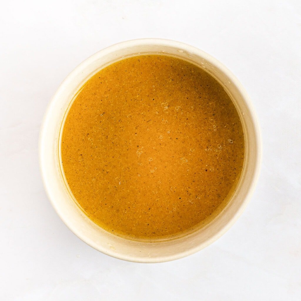 White balsamic vinaigrette in bowl for Summer Pasta Salad recipes.