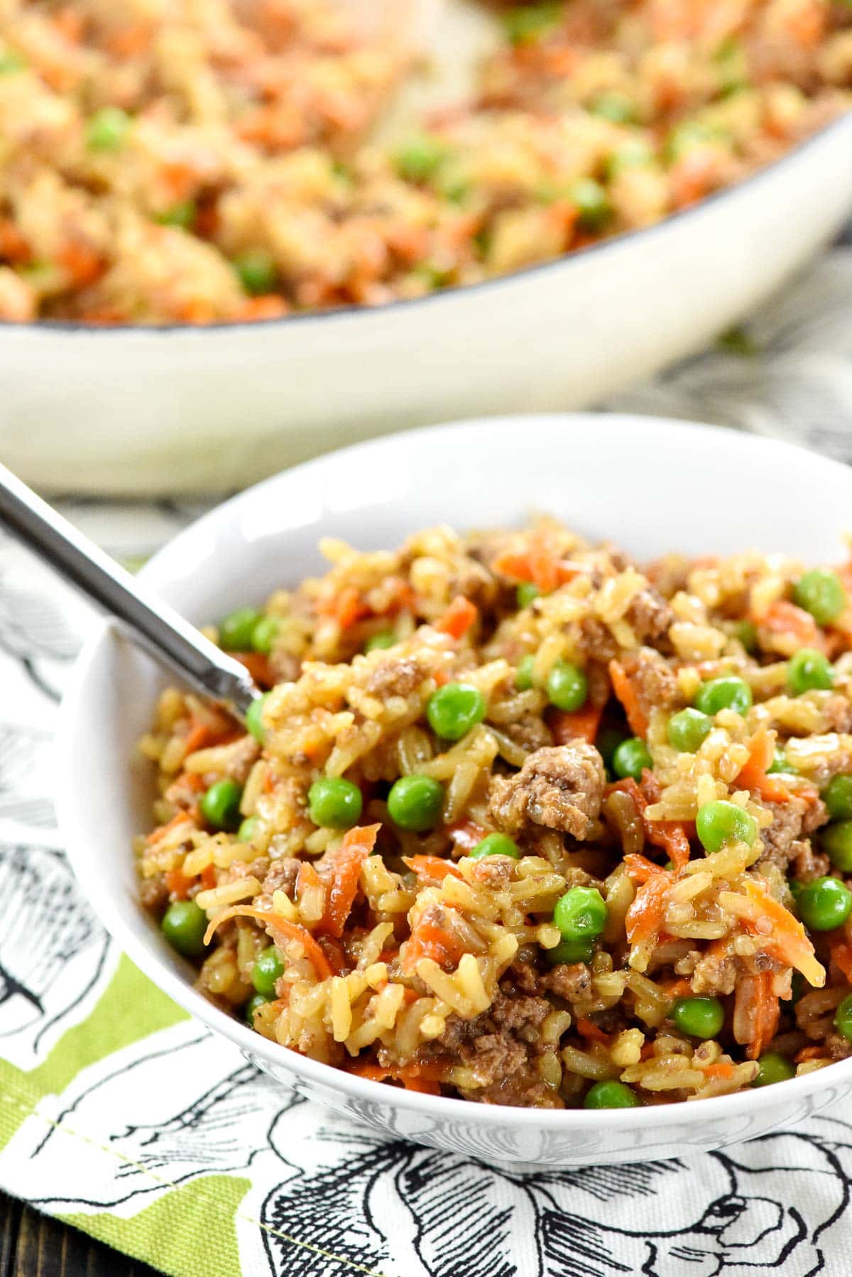 Asian Ground Beef and Rice in bowl.
