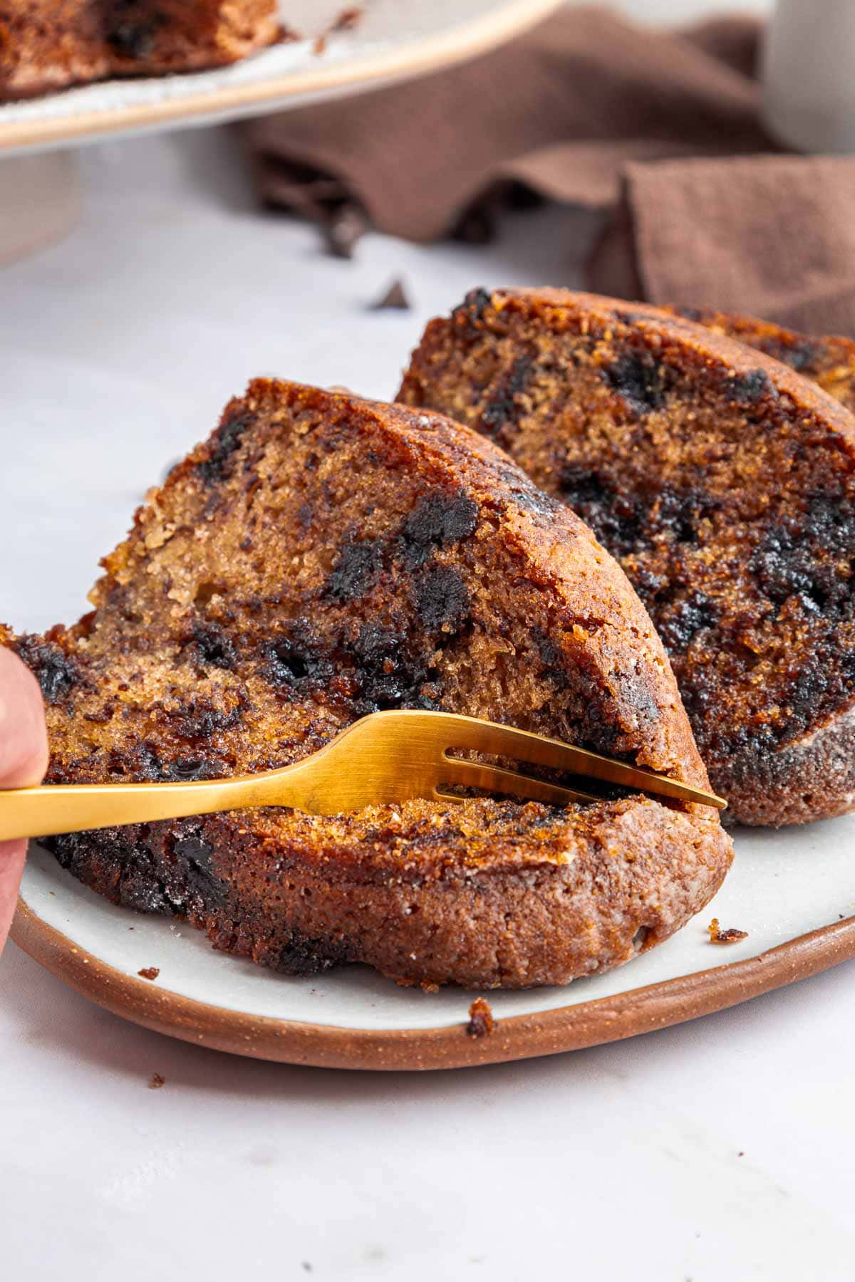 Banana Chocolate Chip Cake eaten with fork.