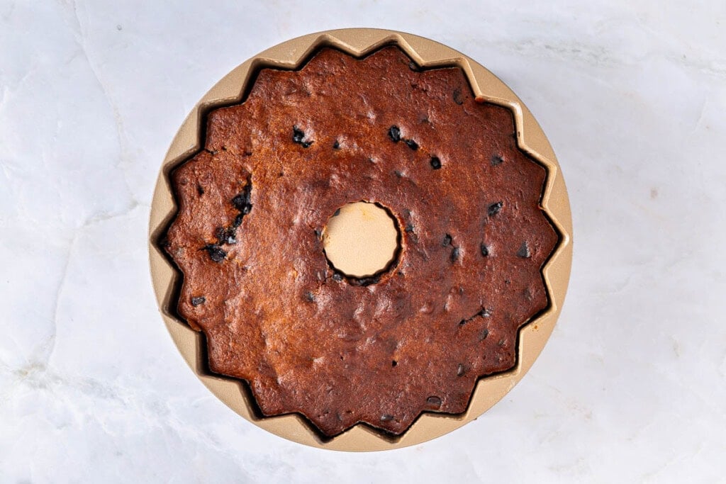 Banana bundt cake with chocolate chips.