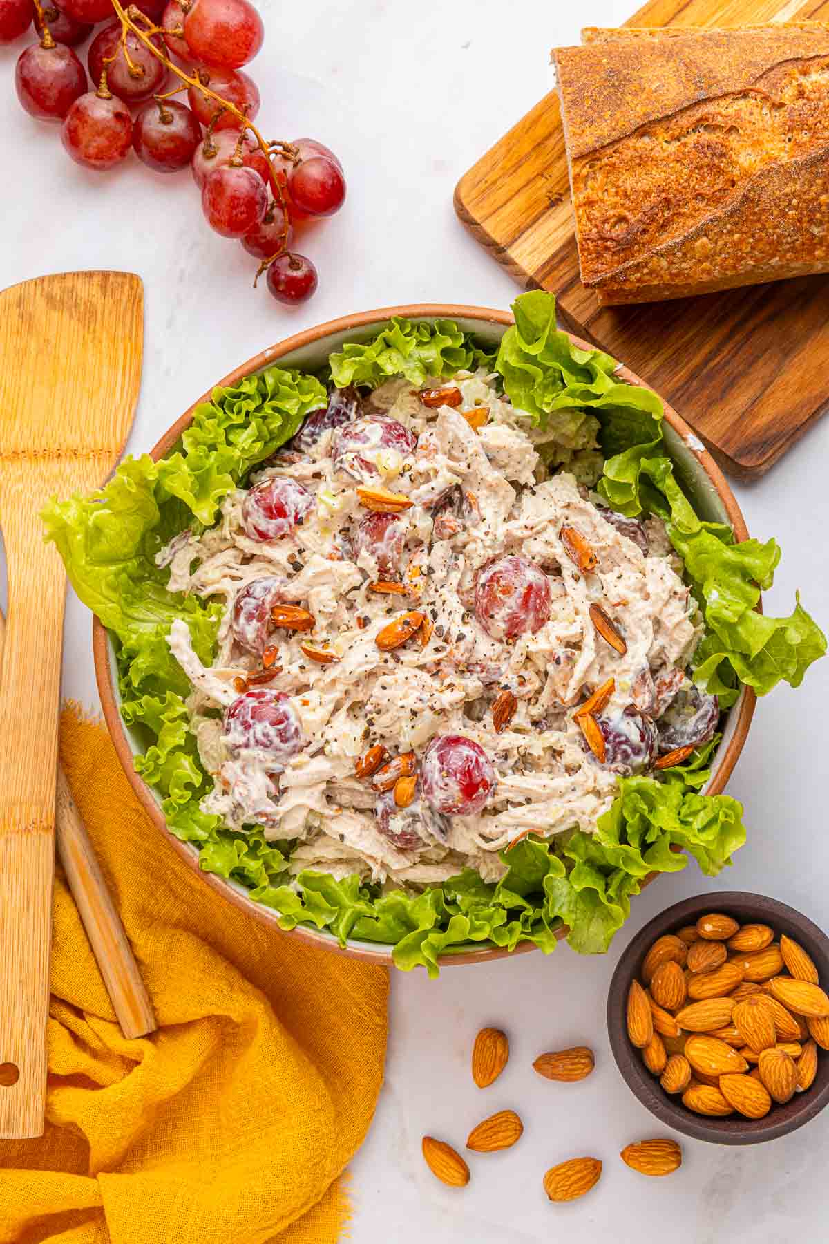 One of the best chicken salad recipes with grapes, aerial view.