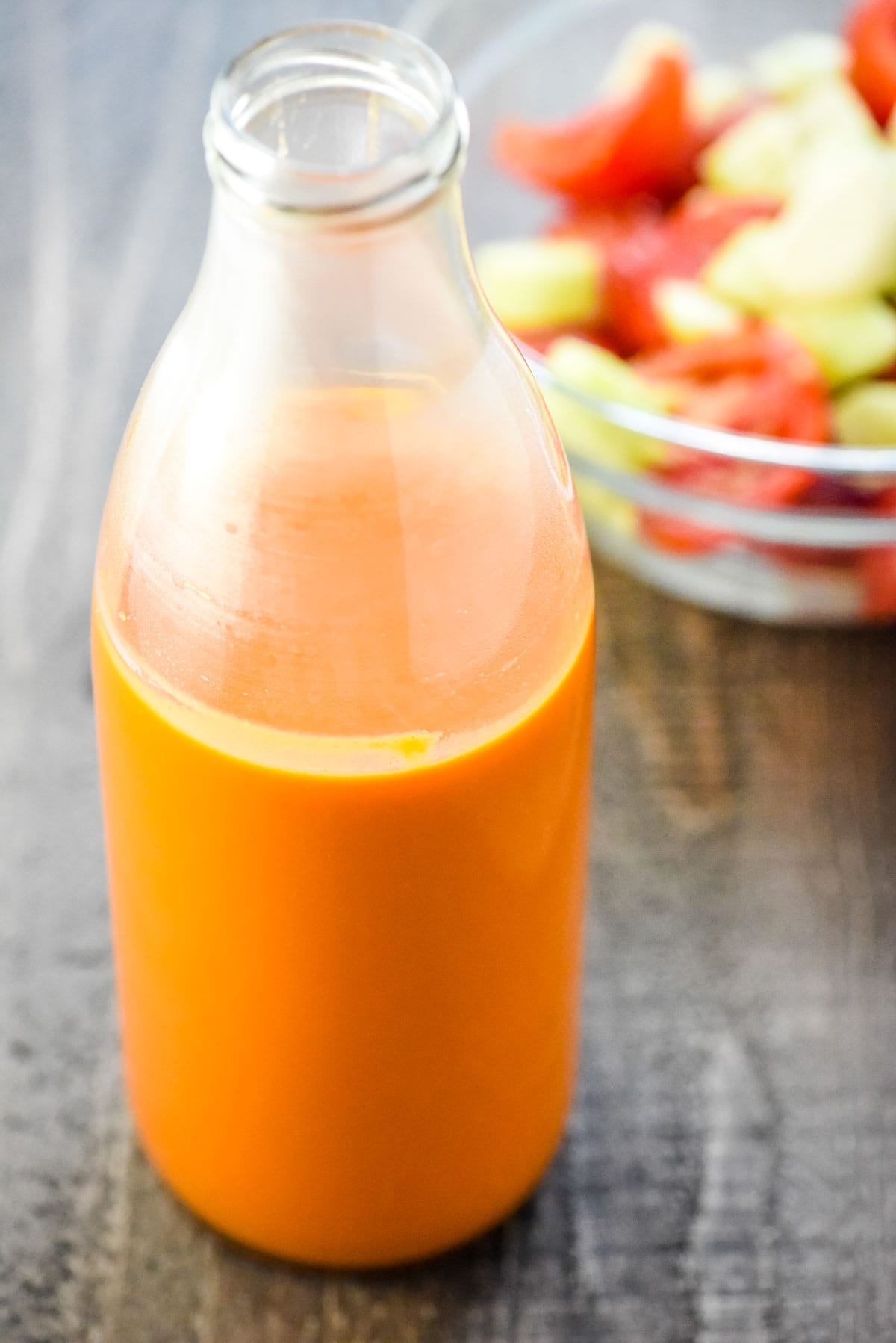 Gazpacho in bottle.