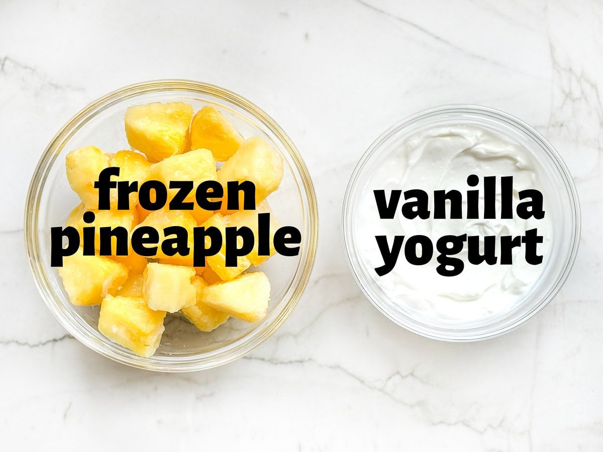 Labeled ingredients to make Pineapple Whip.