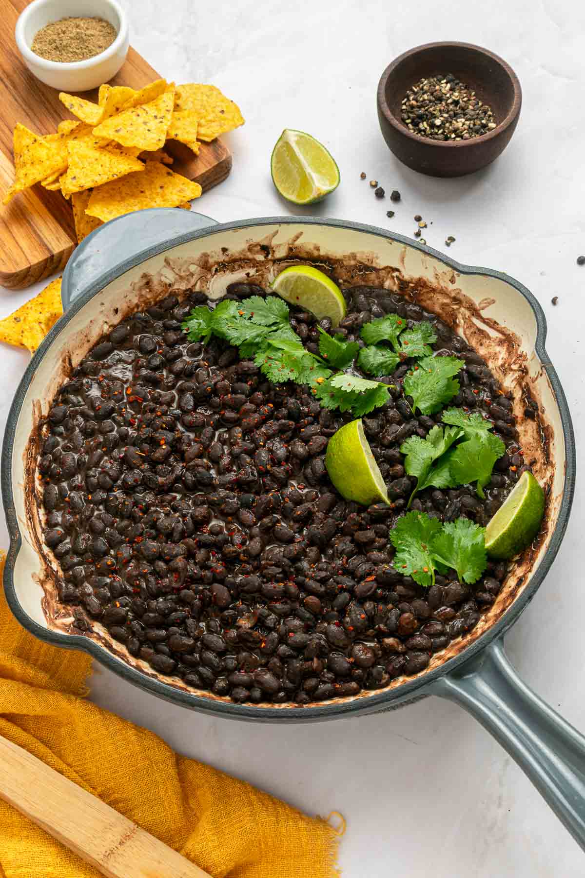 Seasoned Black Beans in pan.