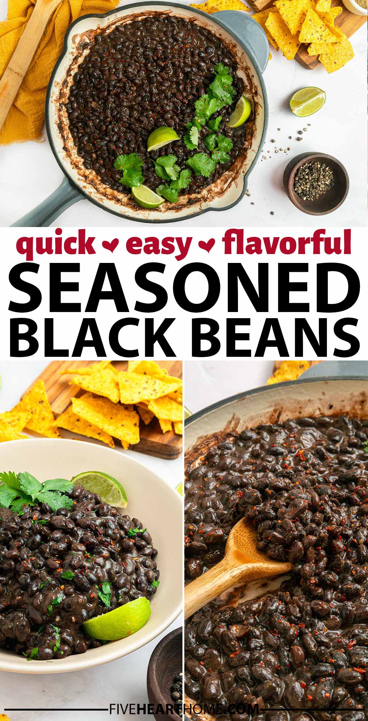 Seasoned Black Beans ~ this quick and easy stove-top side dish is made by simmering a can of black beans with flavorful herbs and spices! | FiveHeartHome.com via @fivehearthome