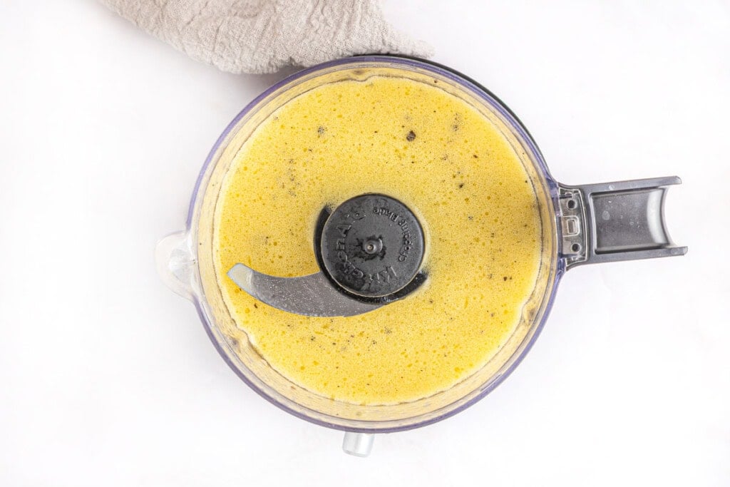 Vinaigrette with white balsamic vinegar in food processor.