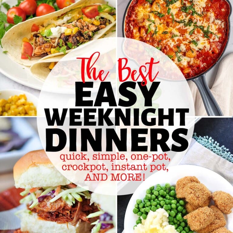 Easy Weeknight Dinners, 4 photo square collage.