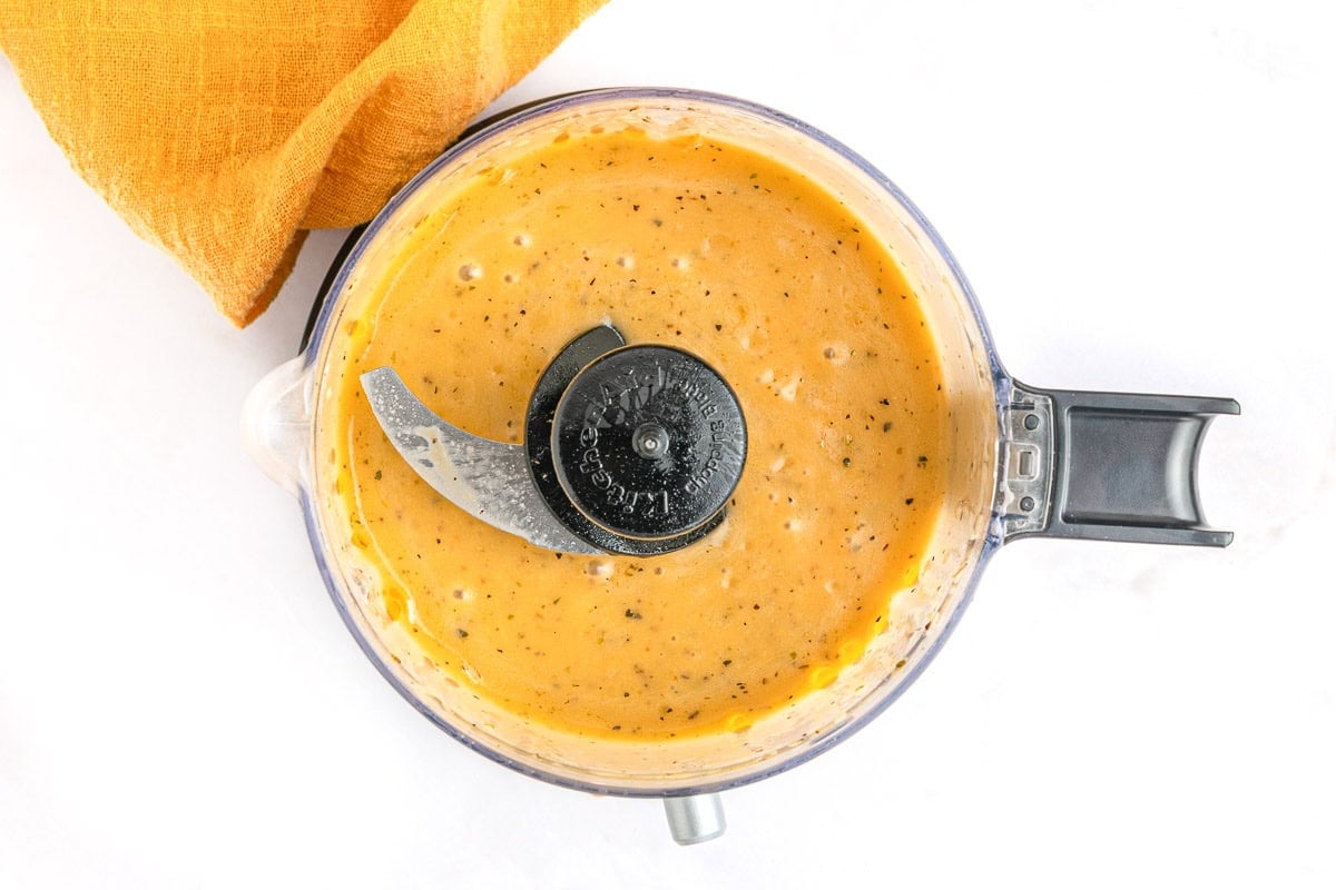 Red Wine Vinaigrette recipe blended in food processor.