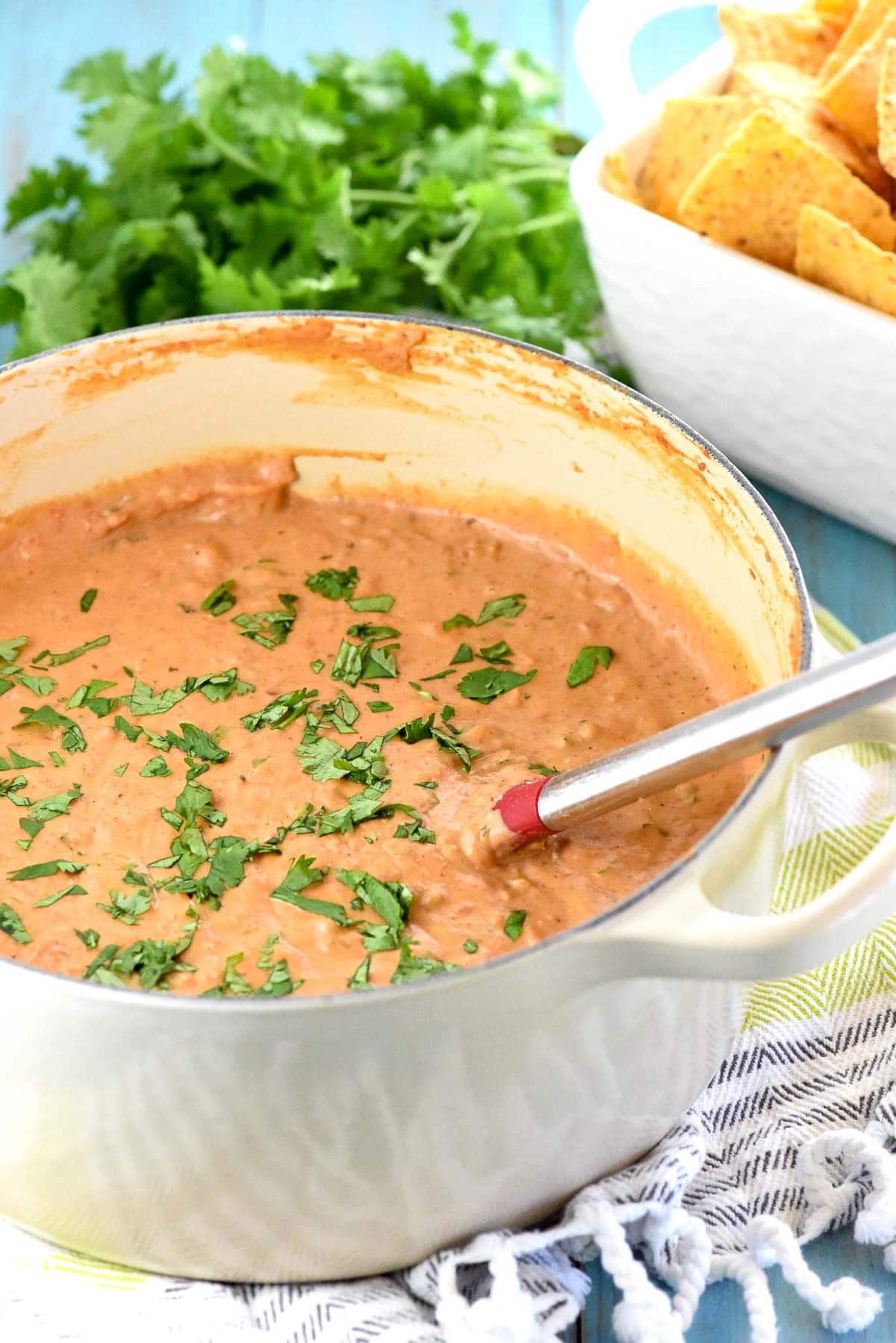 Refried Bean Dip recipe in pot.
