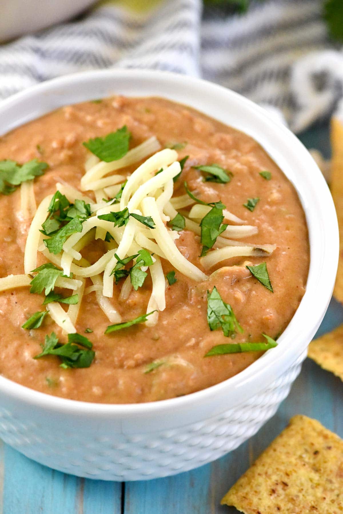 Bean Dip recipe close-up in bowl.