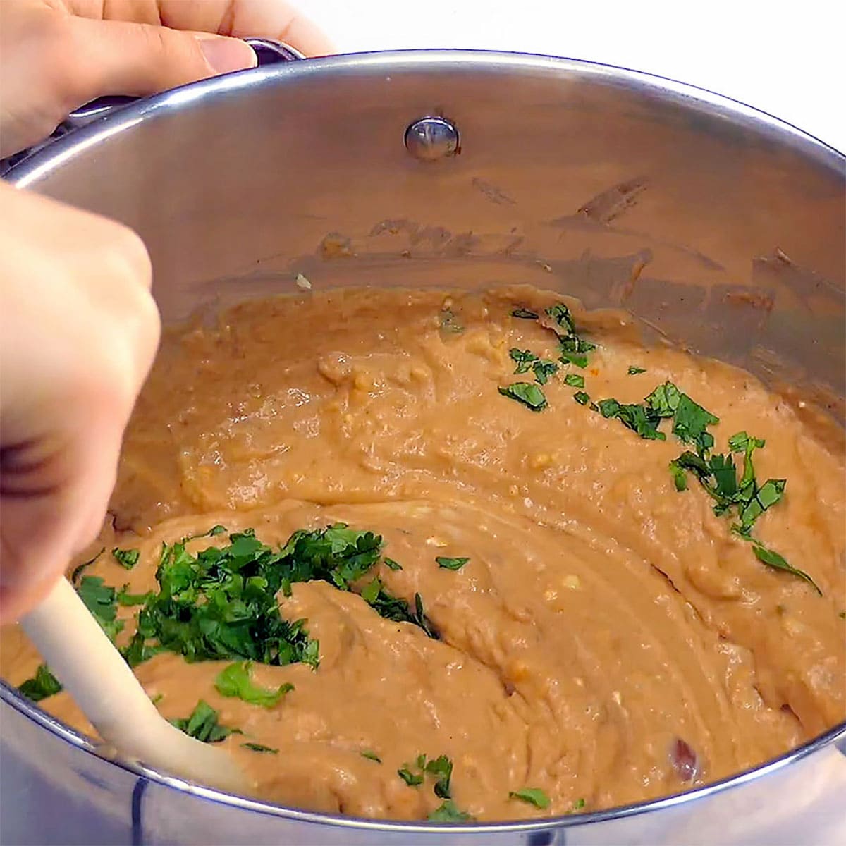 Homemade Bean Dip in pot.